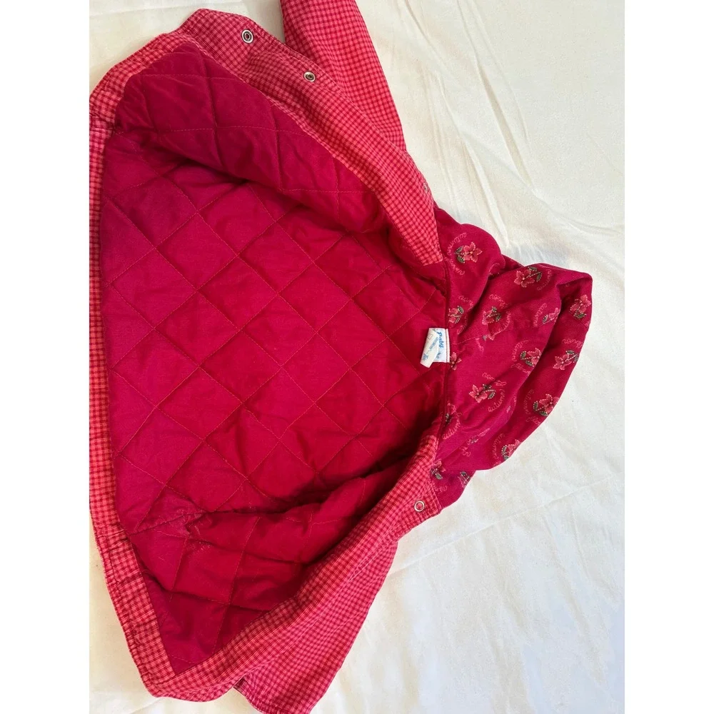 Unique Vintage Baby OshKosh Bgosh Pink Gingham Hooded Quilted Jacket Floral 12m‎